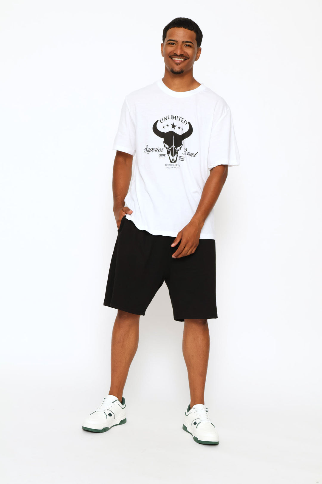 Bull Skull Print Tee - White