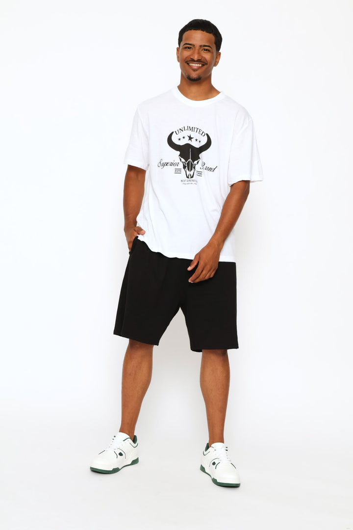 Bull Skull Print Tee - White