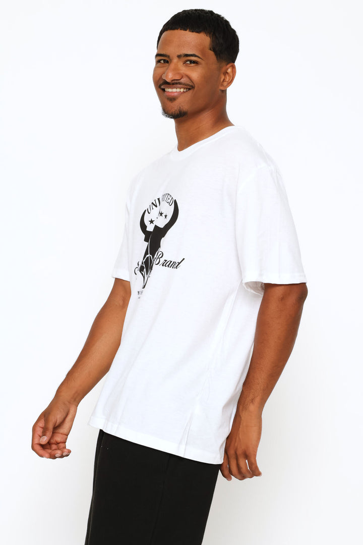 Bull Skull Print Tee - White