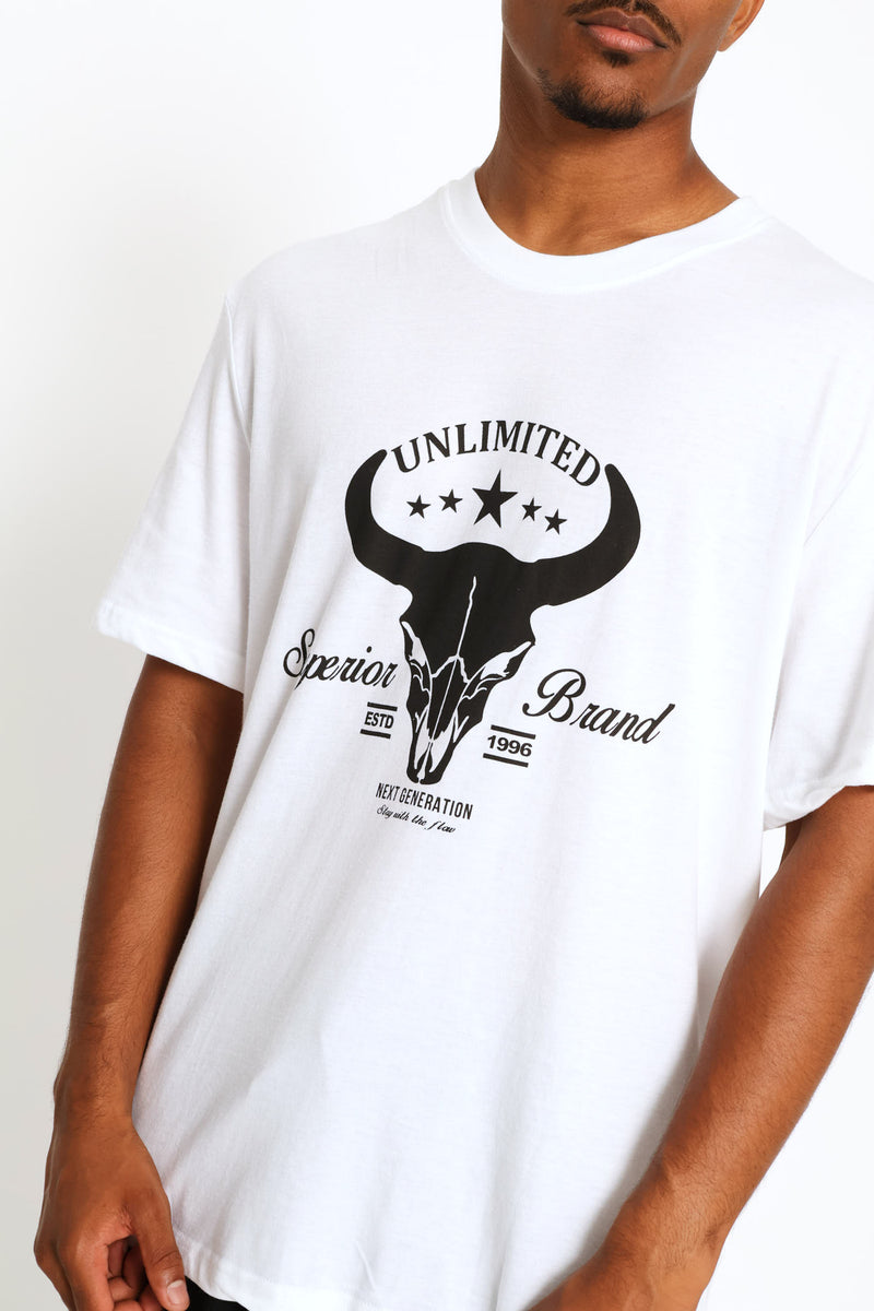 Bull Skull Print Tee - White