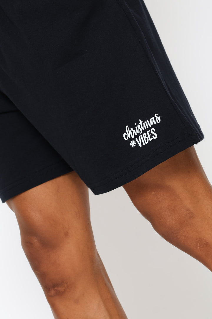 Christmas Vibes Knit Shorts - Navy