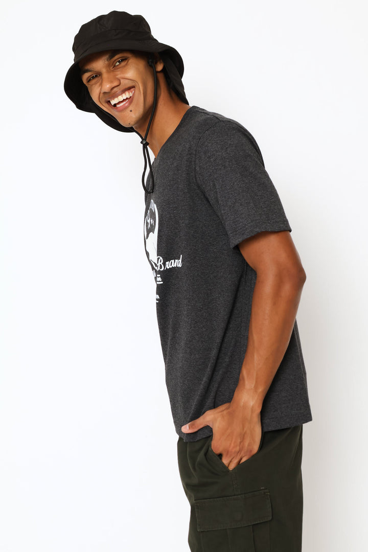 Bull Skull Print Tee - Charcoal Melange