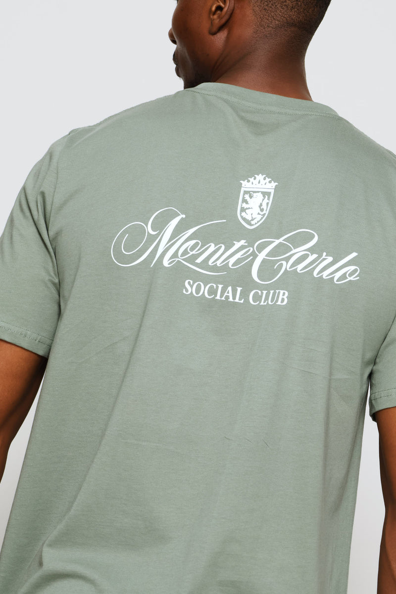 Monte Carlo Social Club Front & Back Print Tee - Sage