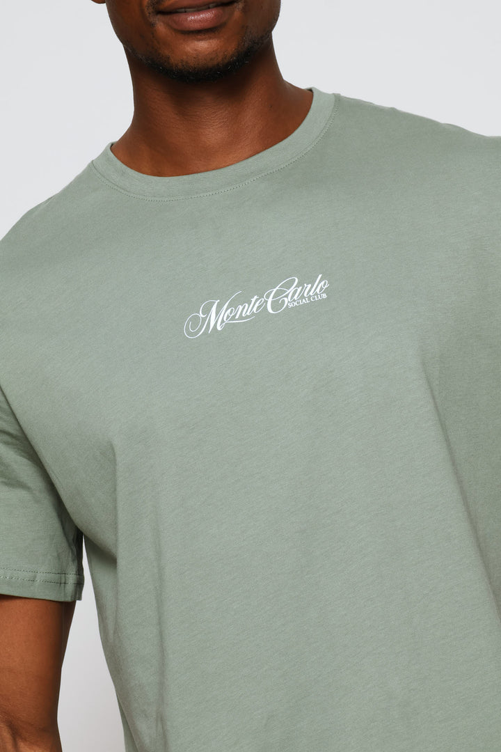 Monte Carlo Social Club Front & Back Print Tee - Sage