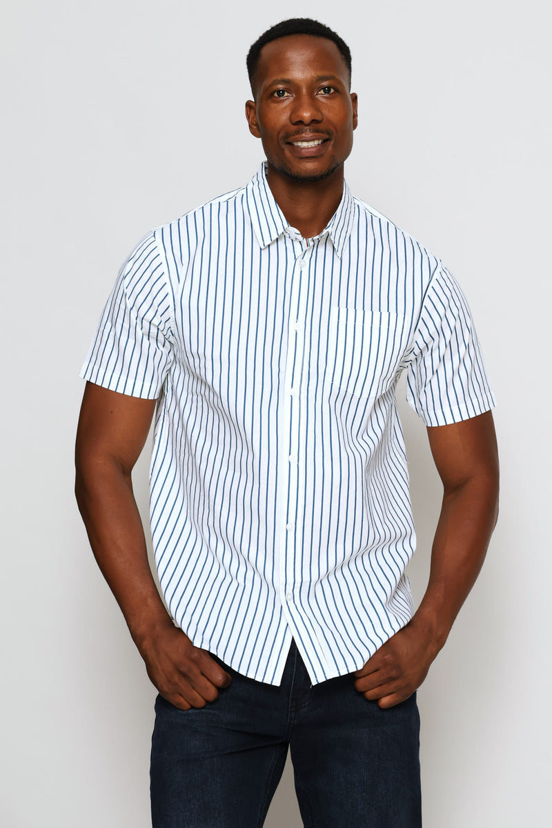 Cotton Stripe Shirt - White/Navy