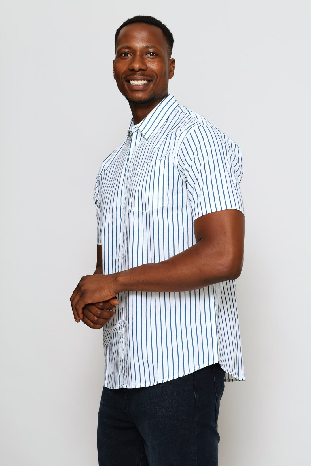 Cotton Stripe Shirt - White/Navy