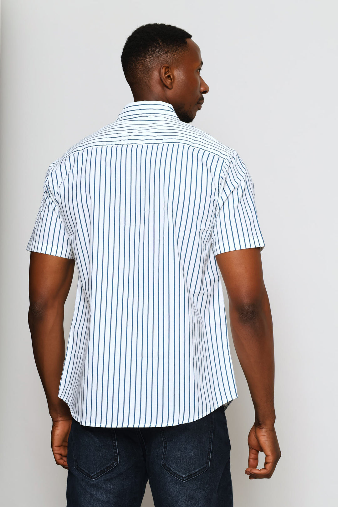 Cotton Stripe Shirt - White/Navy