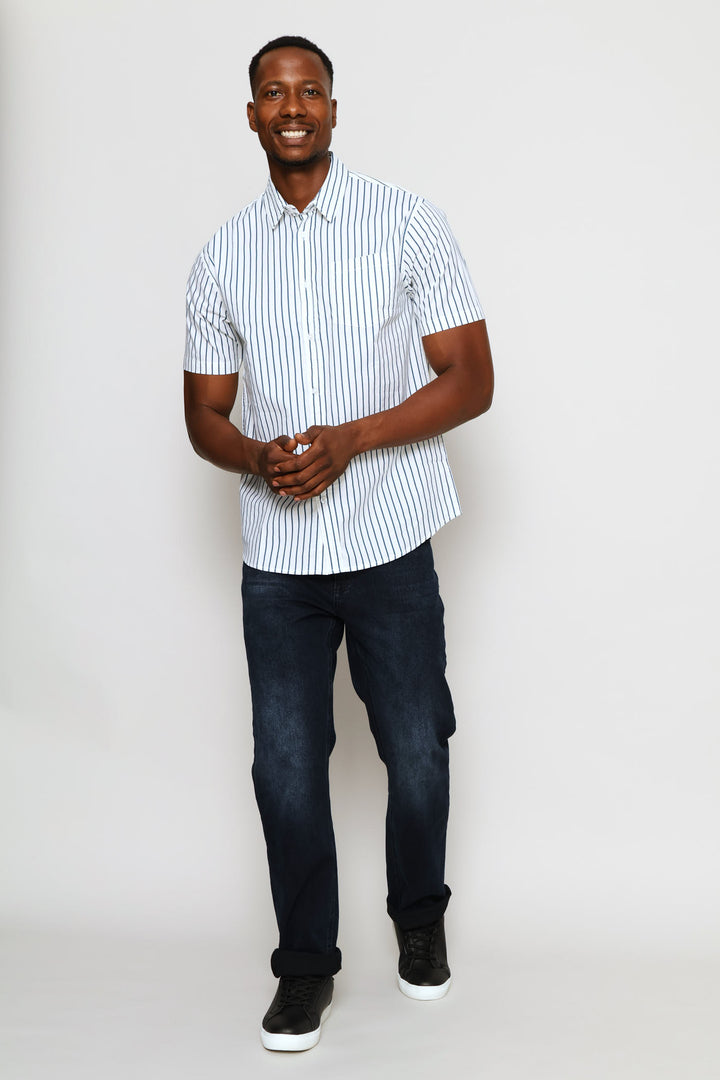 Cotton Stripe Shirt - White/Navy