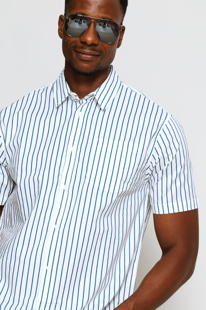 Cotton Stripe Shirt - White/Navy