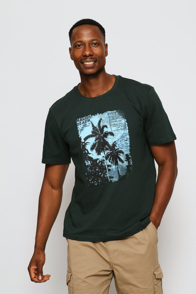 Malibu Beach Tropics Tee - Moss Green