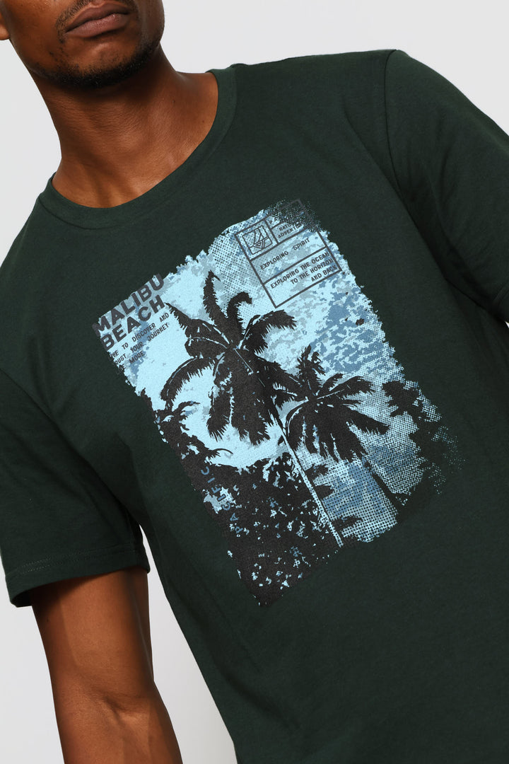Malibu Beach Tropics Tee - Moss Green