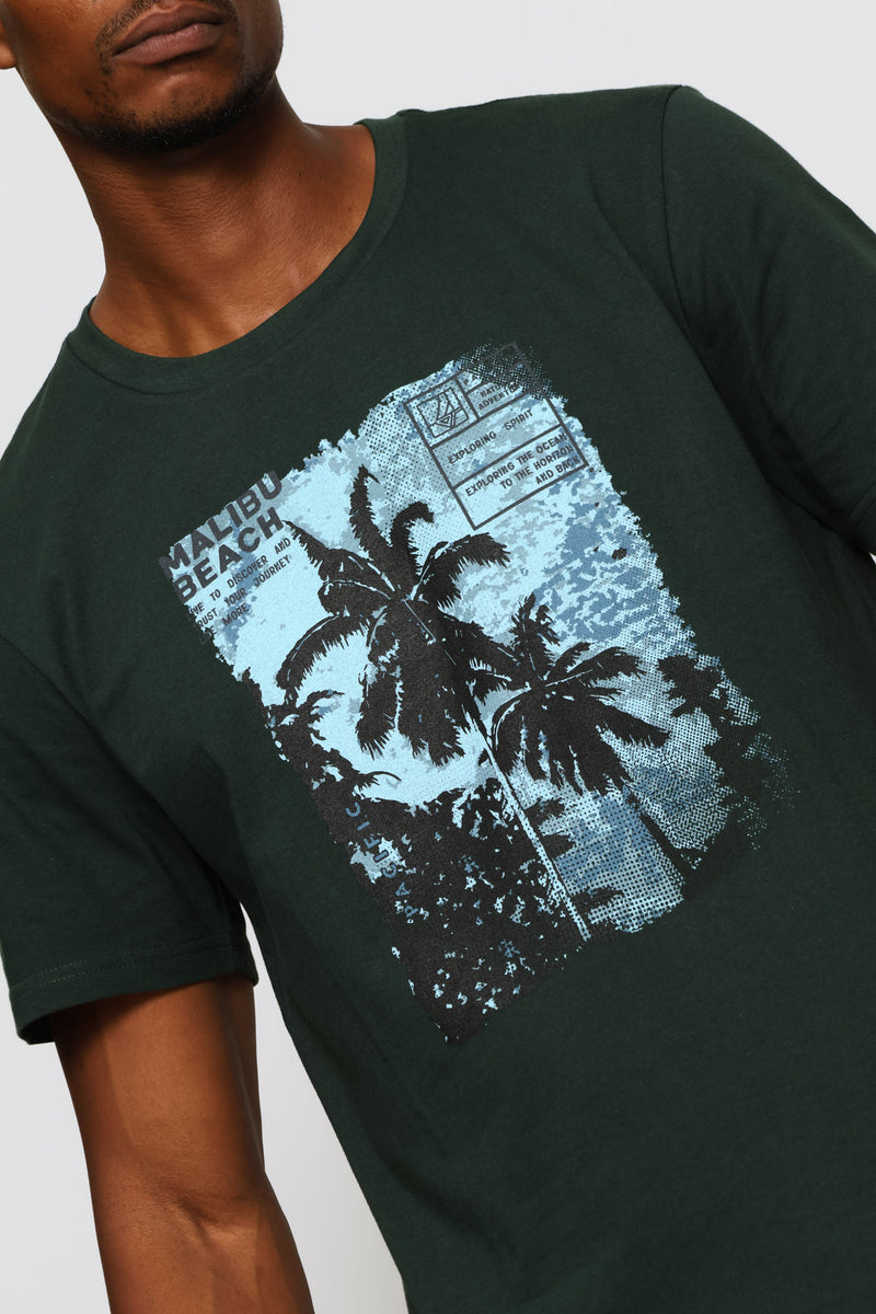 Malibu Beach Tropics Tee - Moss Green