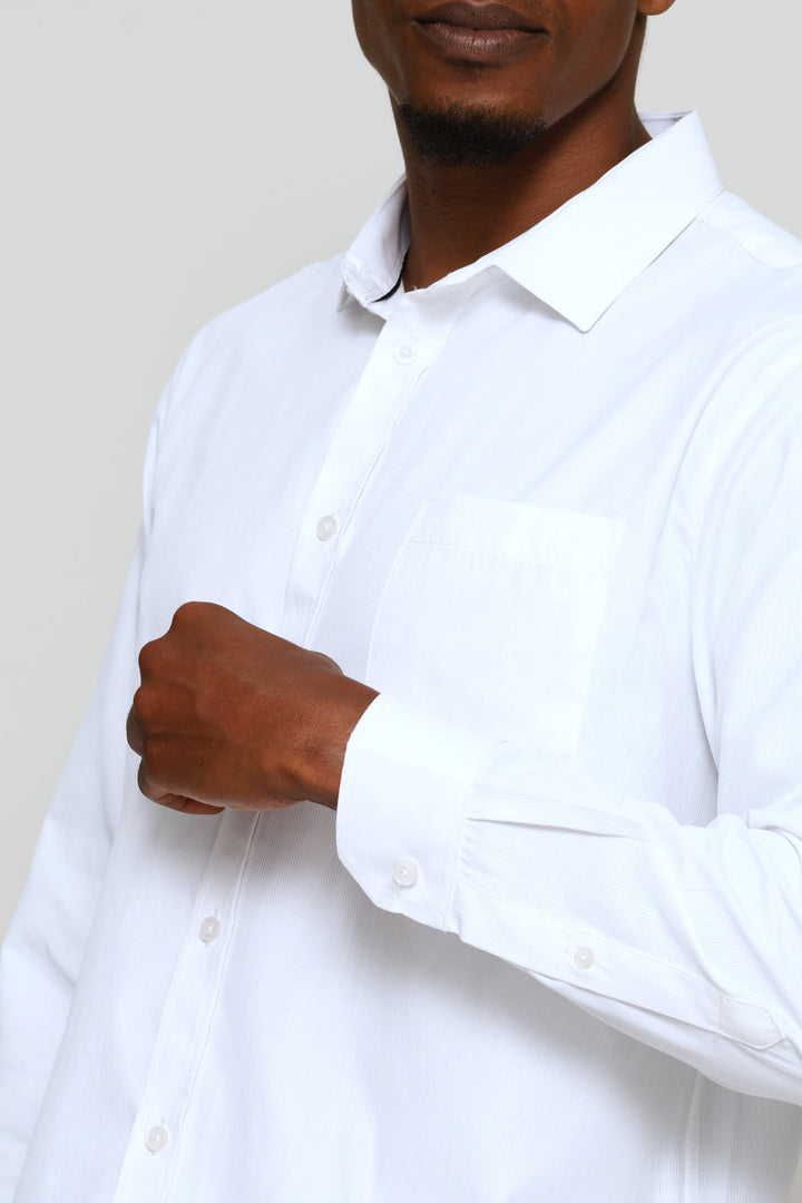 Regular Tonal Stripe Textured Shirt - White