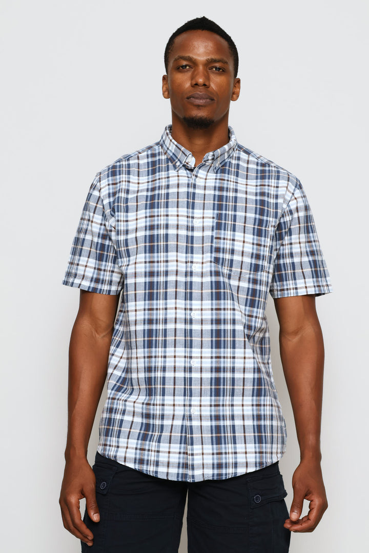 Windowpane Check Shirt - Blue/White/Brown
