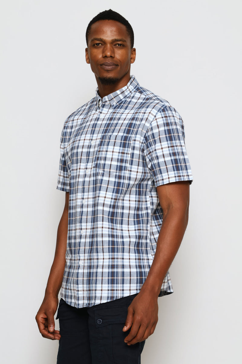 Windowpane Check Shirt - Blue/White/Brown