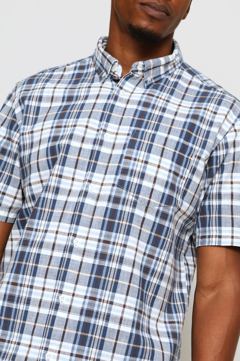 Windowpane Check Shirt - Blue/White/Brown