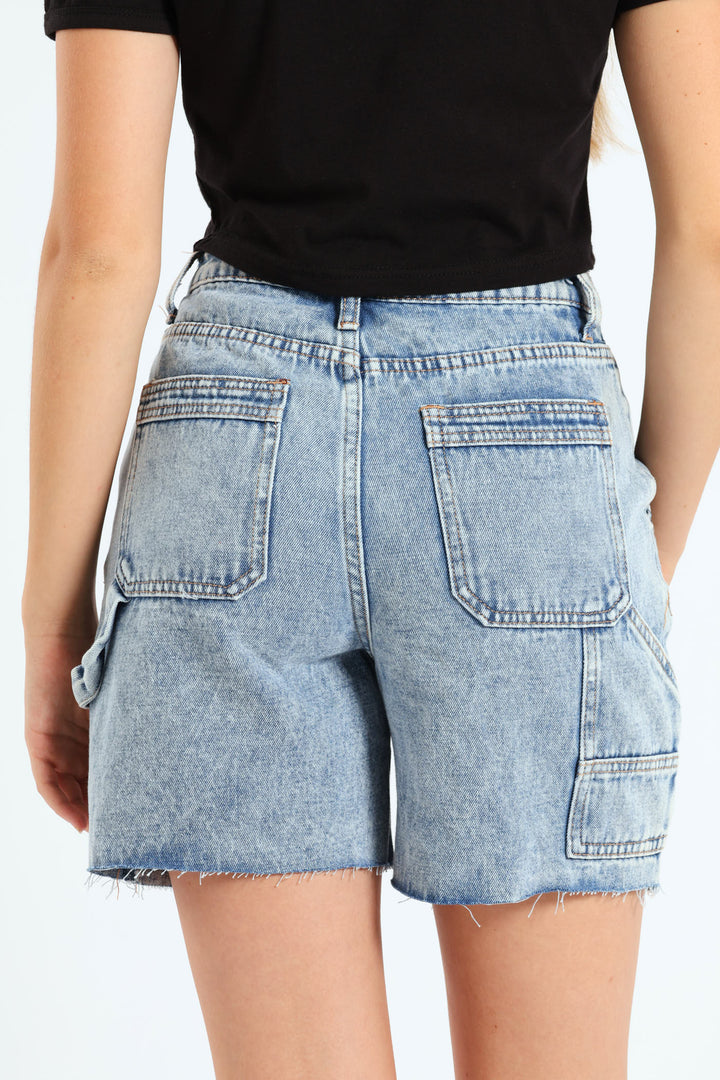 Girls Acid Denim Walkshort - Blue