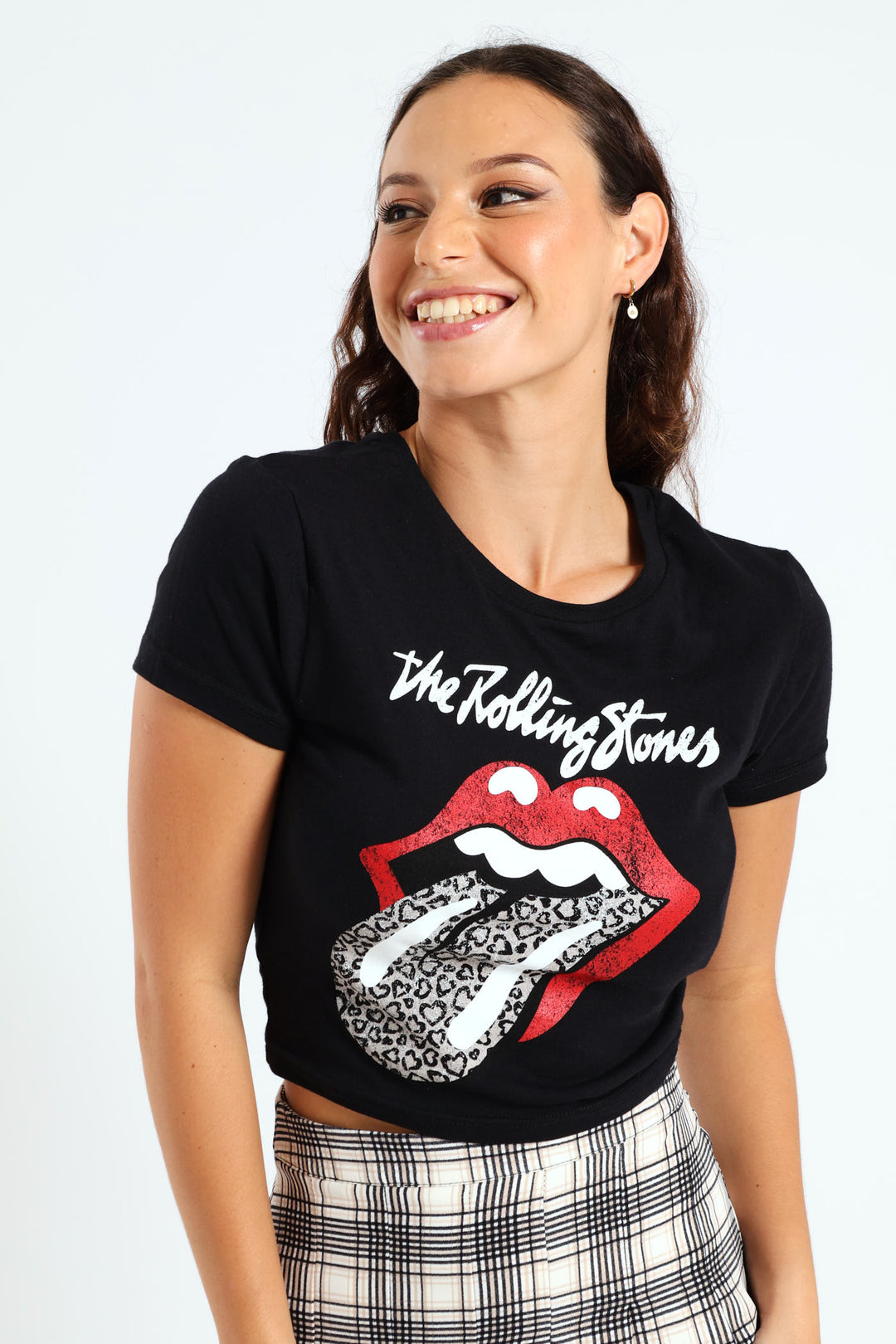 Ladies Rolling Stones With Leopard Printed Tongue Tee Black – Edgars