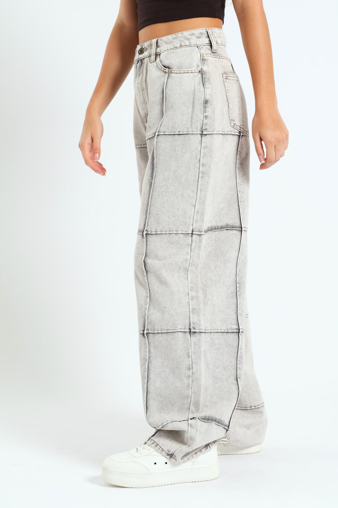 Pintuck Barrel Jean - Light Grey