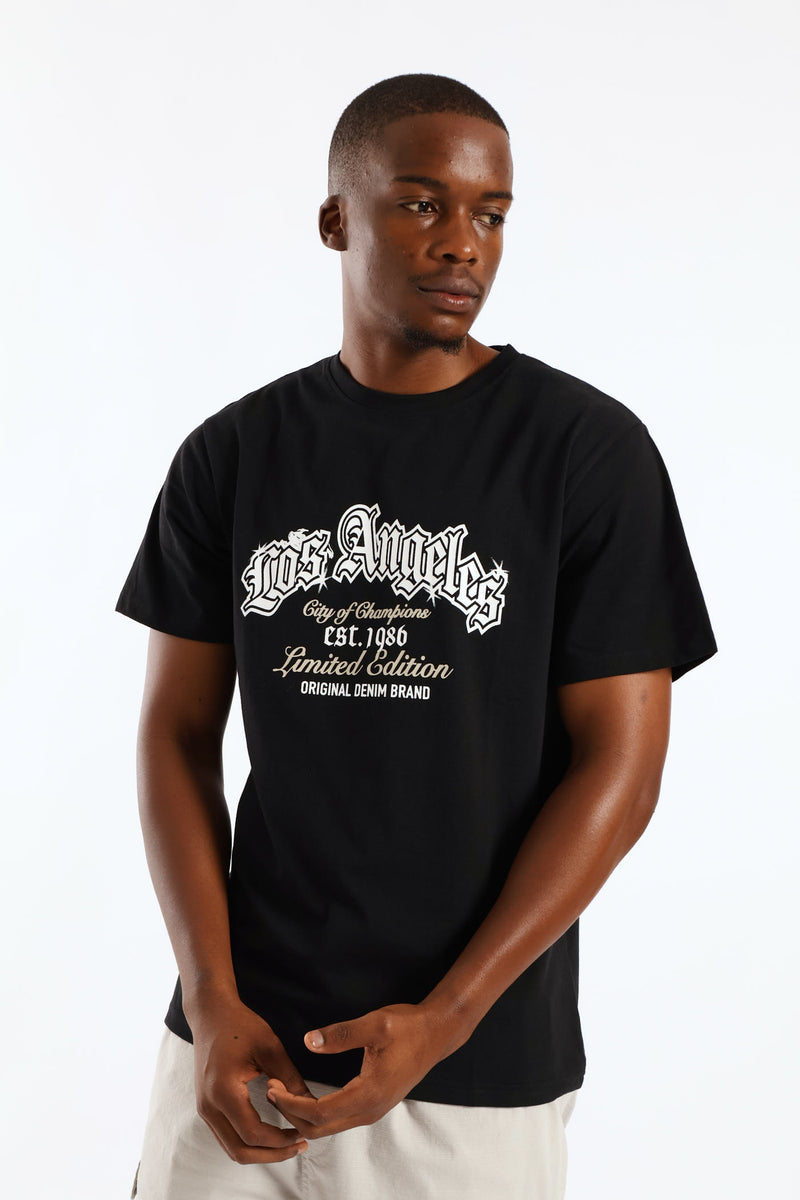 La Basic Print Tee - Black