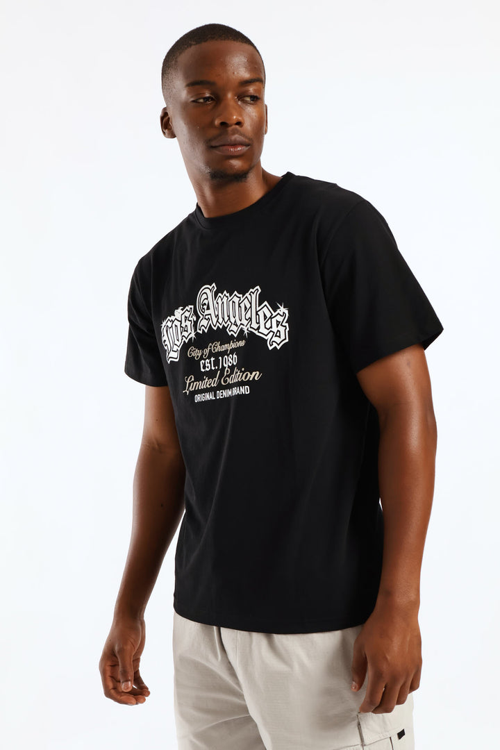 La Basic Print Tee - Black