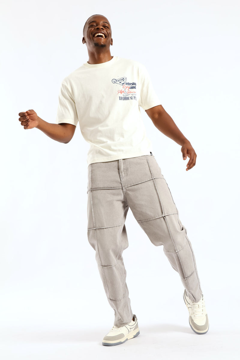 Loose Fit Pintuck Fash Denim - Light Grey