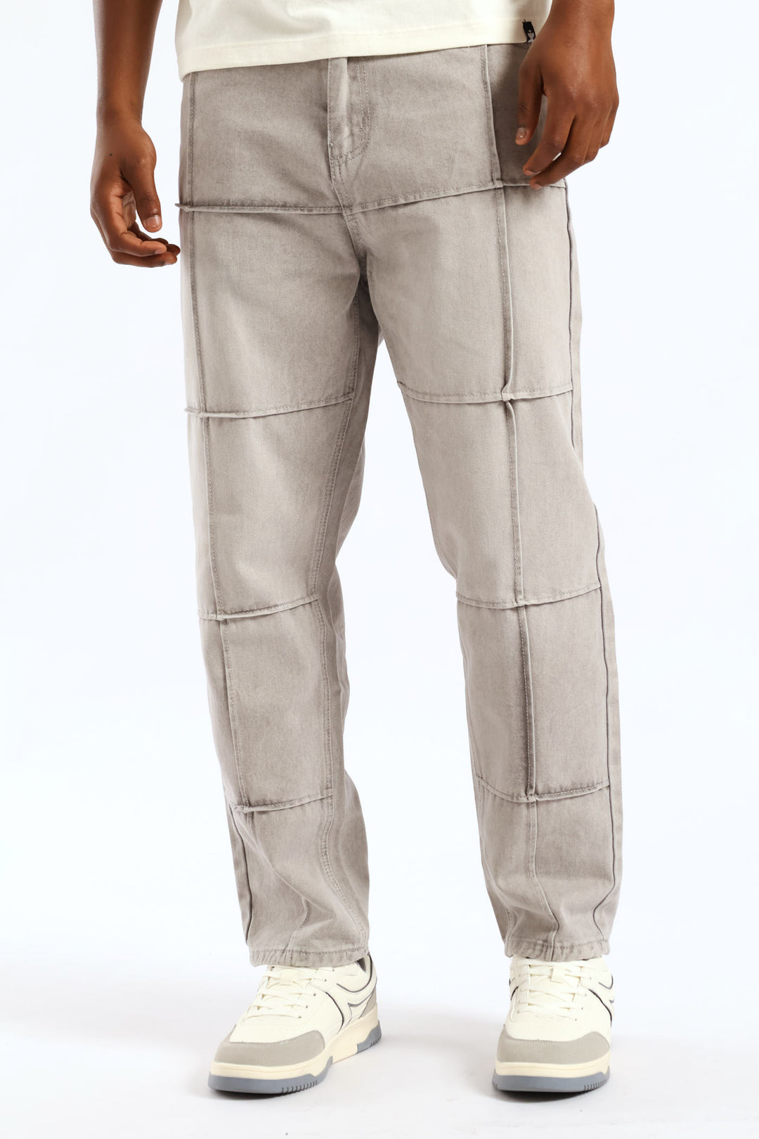 Loose Fit Pintuck Fash Denim - Light Grey