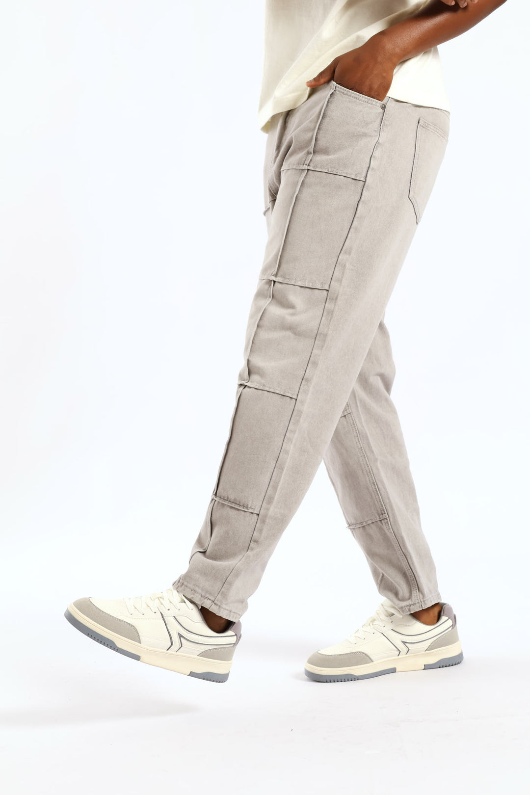 Loose Fit Pintuck Fash Denim - Light Grey