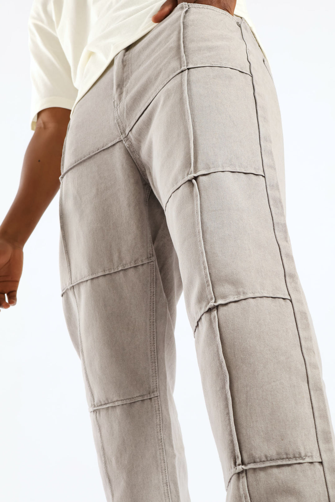 Loose Fit Pintuck Fash Denim - Light Grey