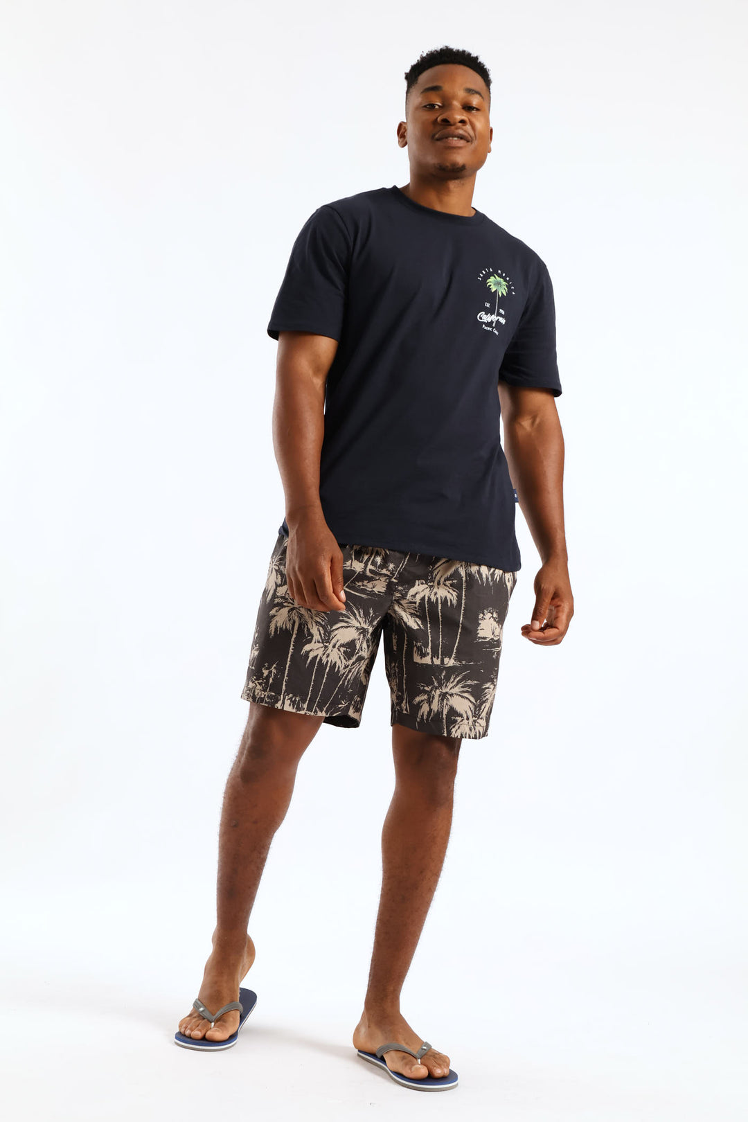 Santa Barbara Palm Front & Back Tee - Navy