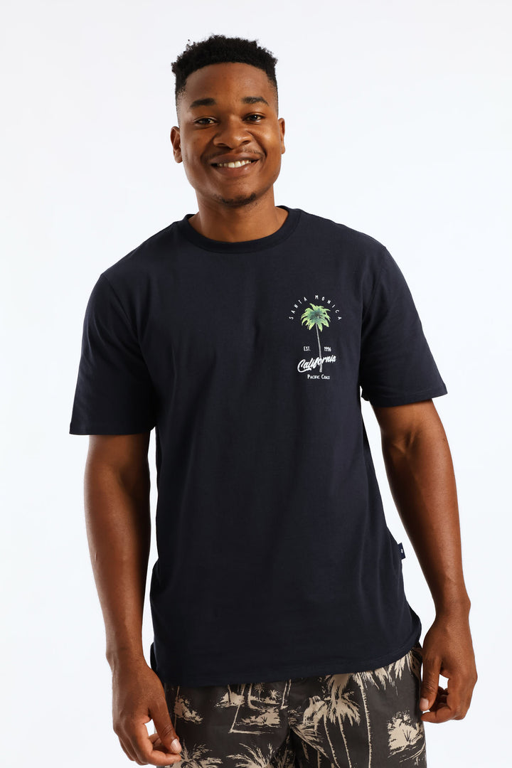 Santa Barbara Palm Front & Back Tee - Navy