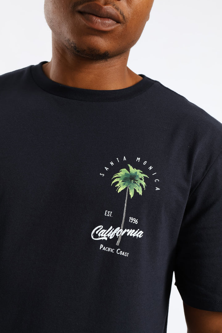 Santa Barbara Palm Front & Back Tee - Navy
