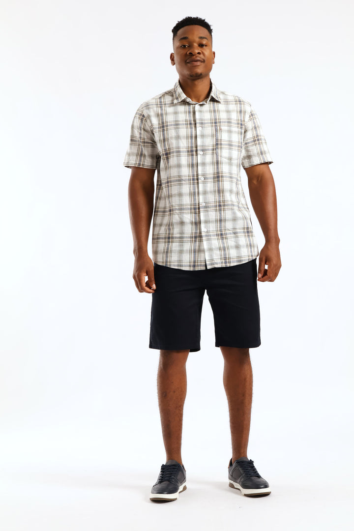 Regular Check Shirt - Ecru/Olive/Blue