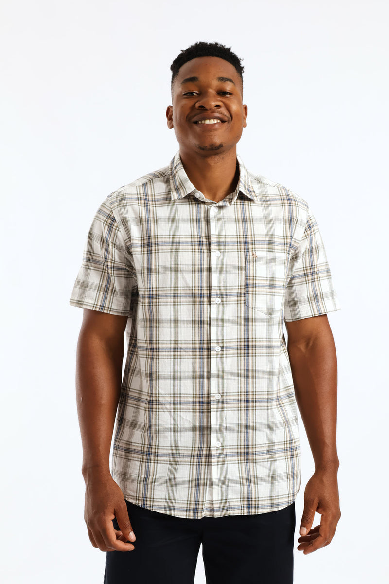 Regular Check Shirt - Ecru/Olive/Blue