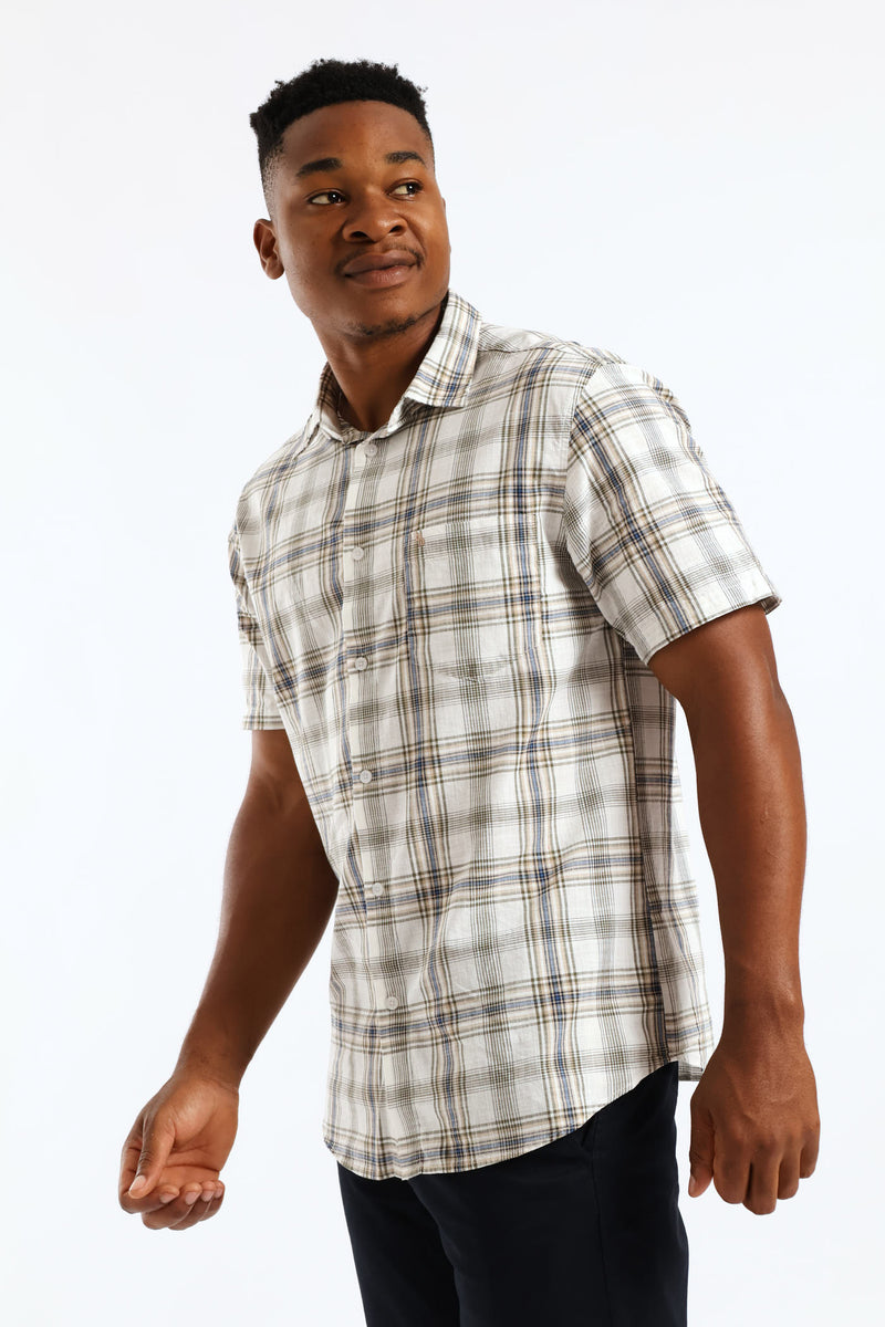 Regular Check Shirt - Ecru/Olive/Blue
