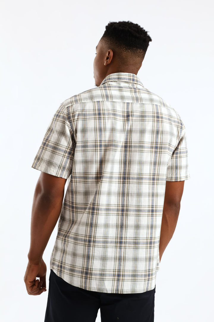 Regular Check Shirt - Ecru/Olive/Blue