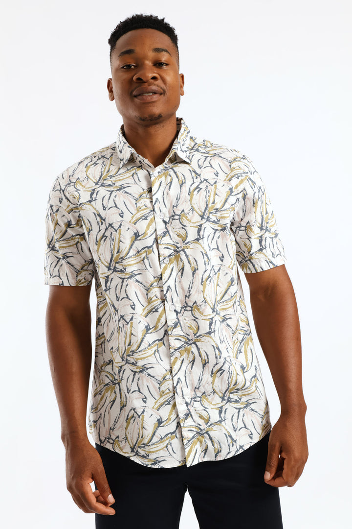 Floral Regular Shirt - White/Khaki