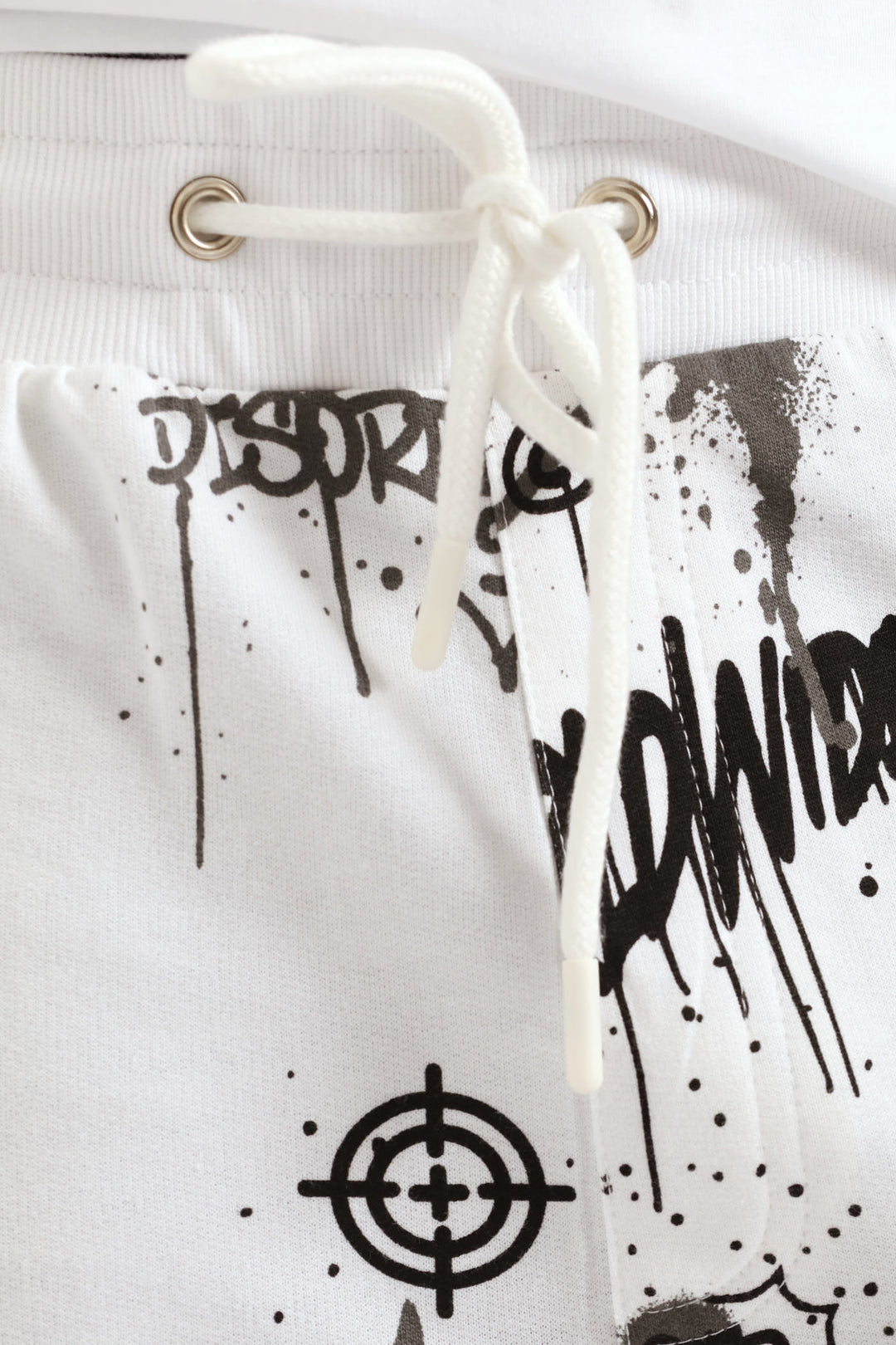 Printed Fleece Shorts - White