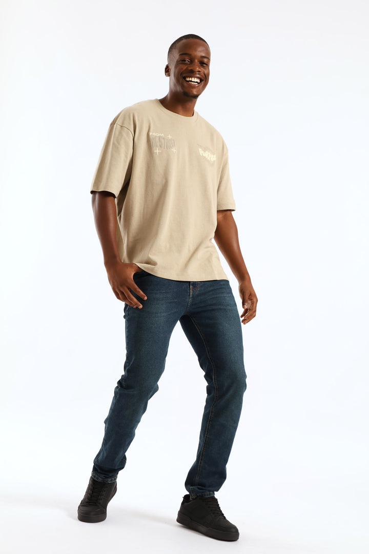 Puff Slogan Oversized Tee - Stone