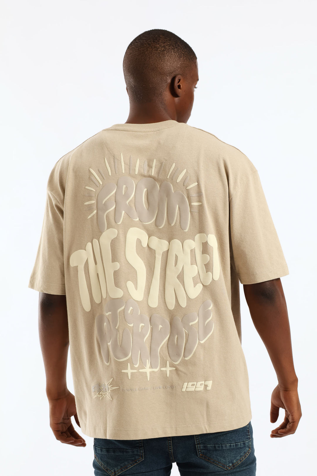 Puff Slogan Oversized Tee - Stone
