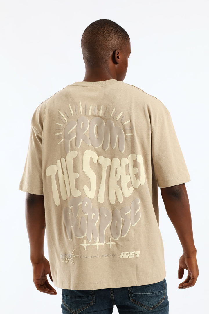 Puff Slogan Oversized Tee - Stone