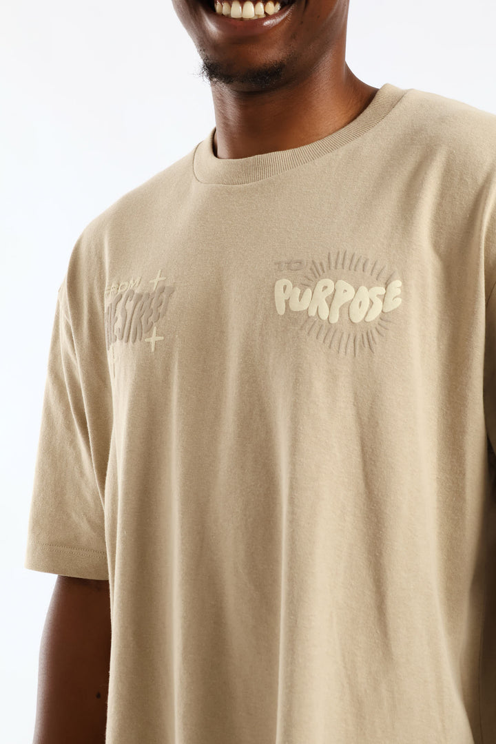 Puff Slogan Oversized Tee - Stone