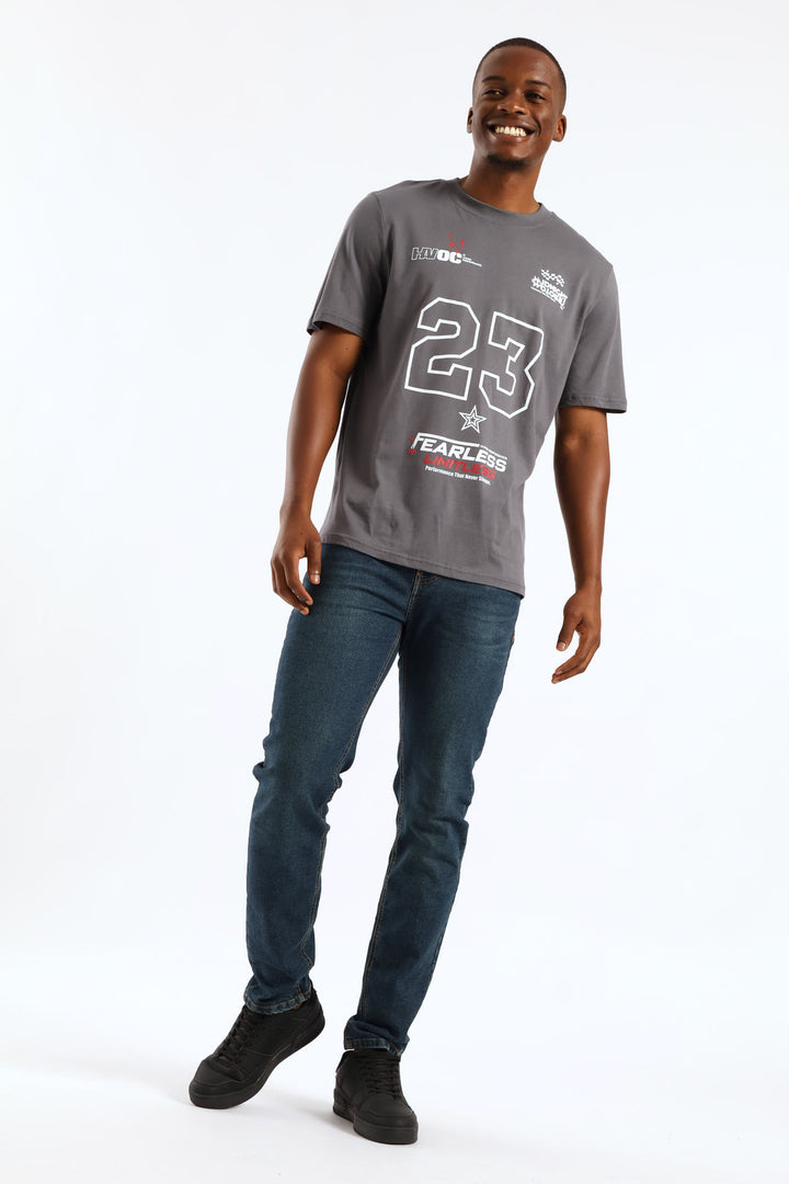Racer Front Print Tee - Grey
