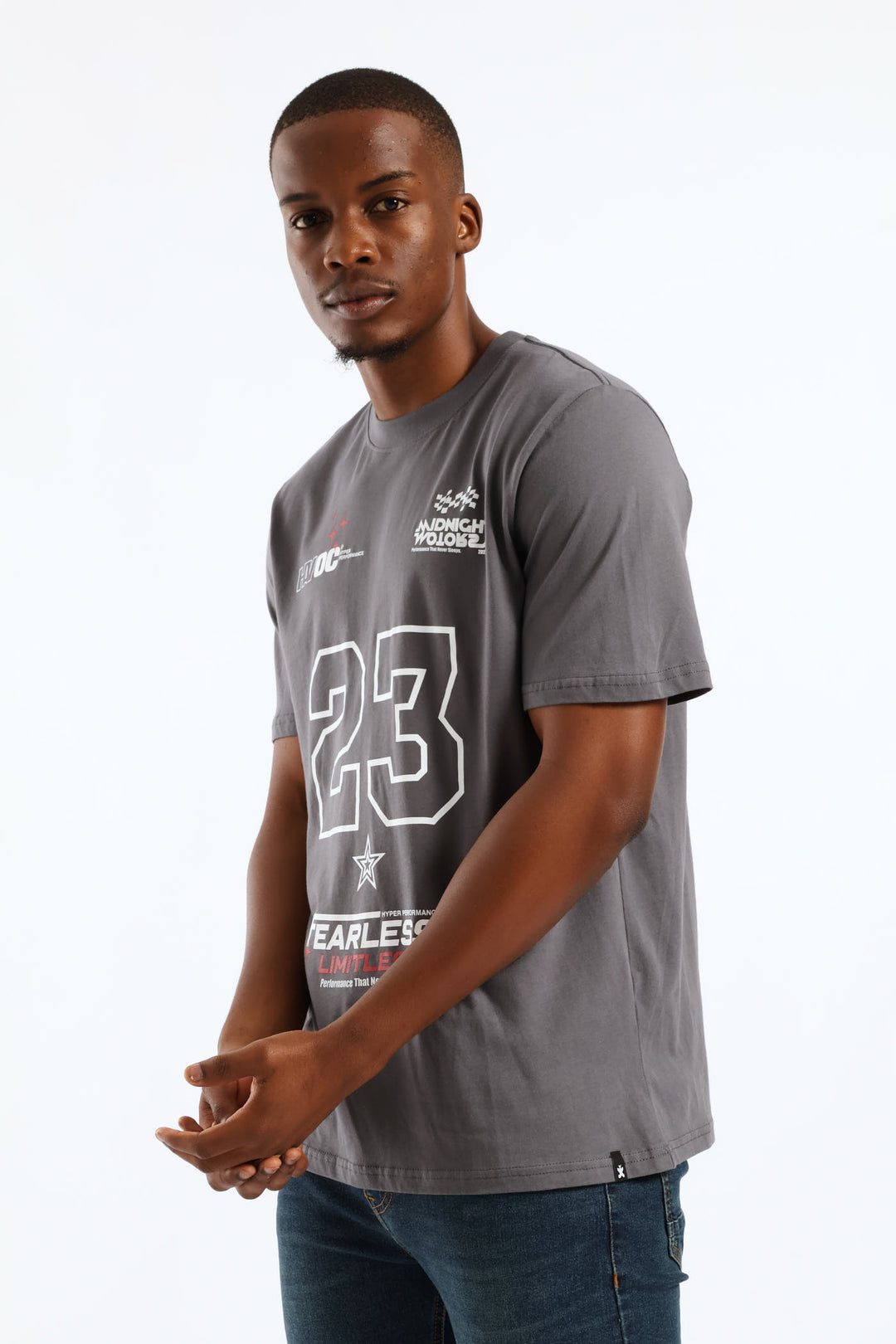 Racer Front Print Tee - Grey