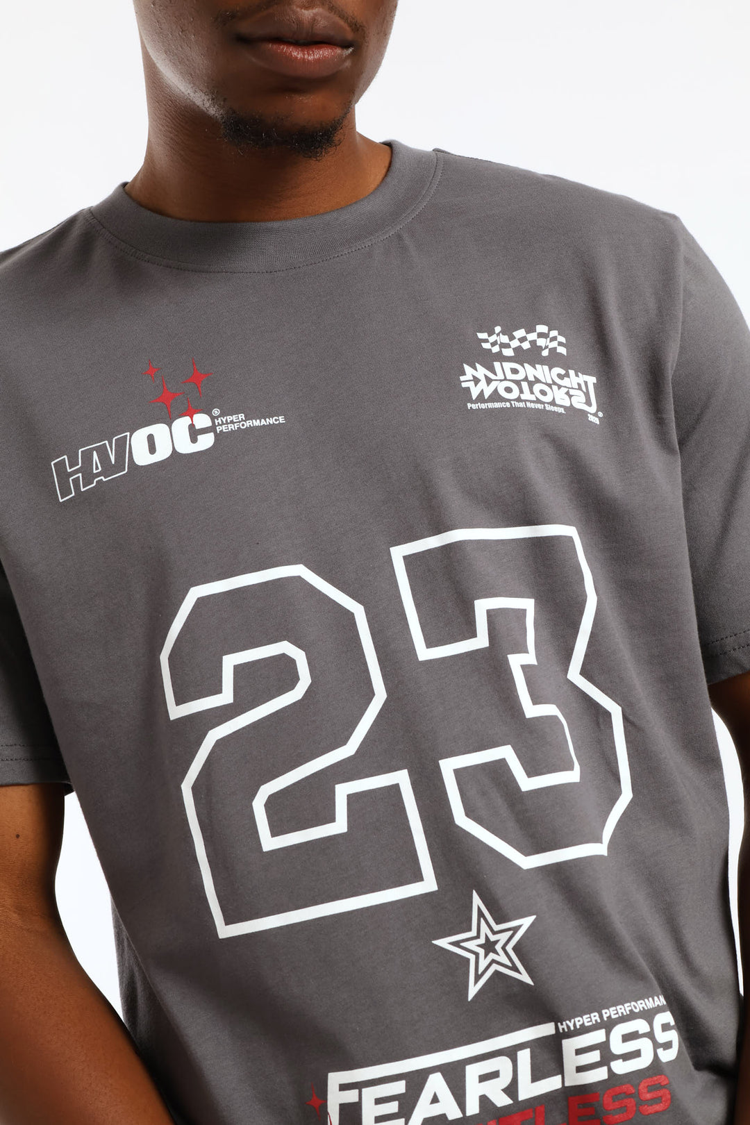 Racer Front Print Tee - Grey