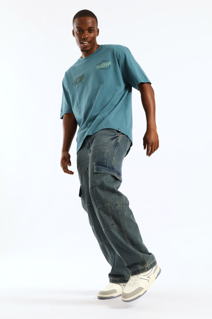 Puff Slogan Oversized Tee - Teal