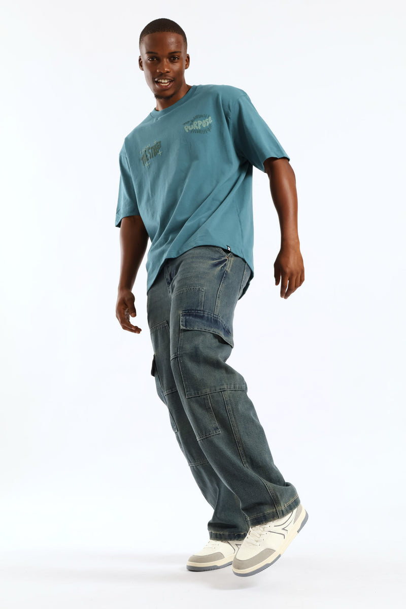 Puff Slogan Oversized Tee - Teal