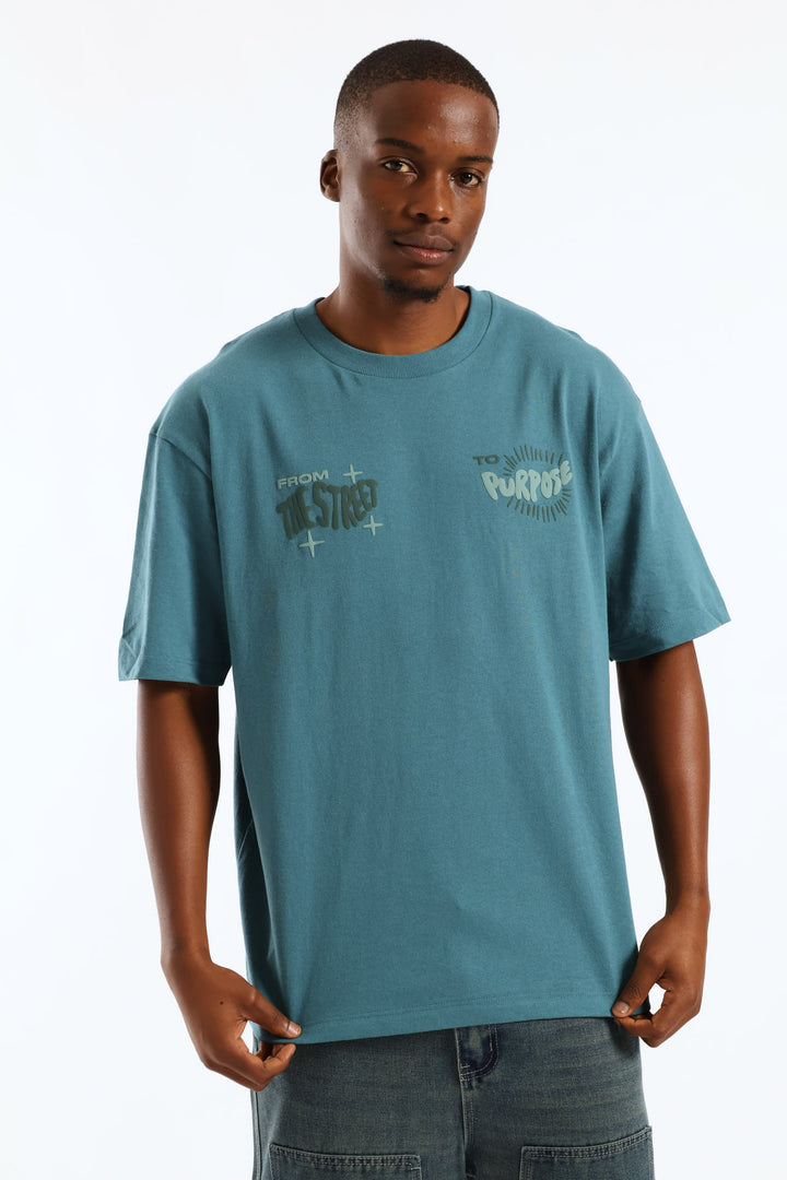 Puff Slogan Oversized Tee - Teal