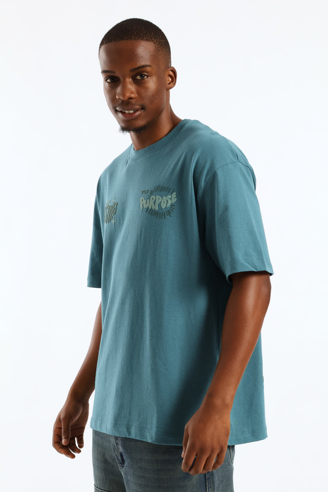 Puff Slogan Oversized Tee - Teal
