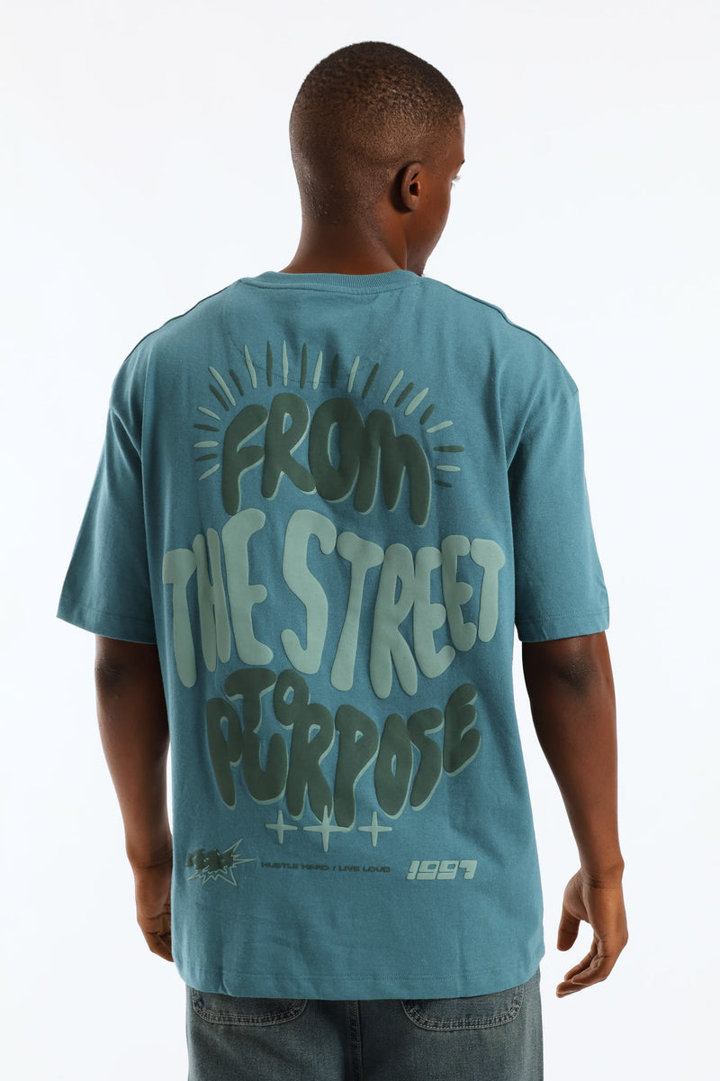 Puff Slogan Oversized Tee - Teal